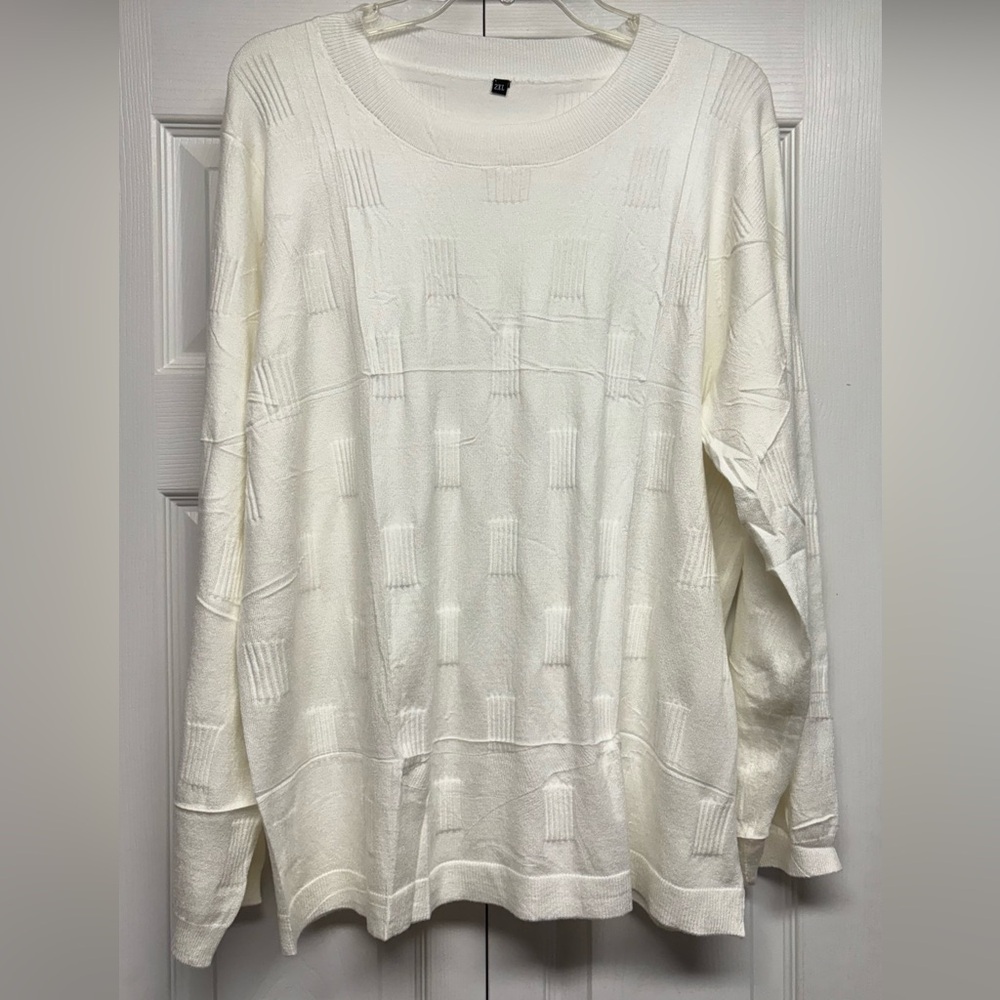White Textured Long Sleeve Sweater